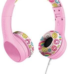 New! LilGadgets Connect+ Style Kids Premium Volume Limited Wired Headphones with SharePort and Inline Microphone (Children, Toddlers) - Pink Doughnuts