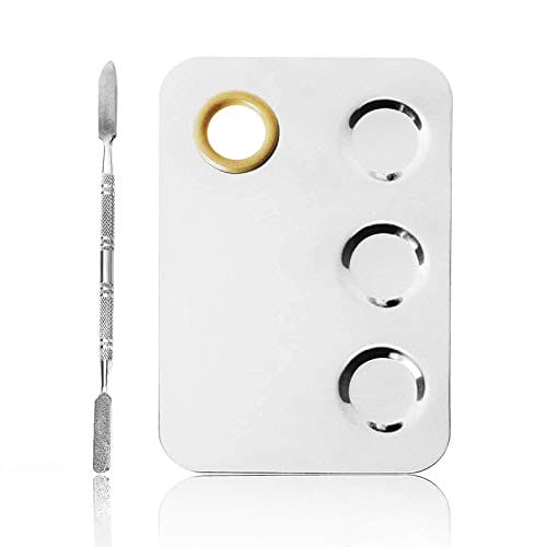 KissDate Makeup Palette 6x4inch Stainless Steel 3-well Nail-art Cosmetic Artist Mixing Palette with Spatula Tool for Mixing Foundation Silver