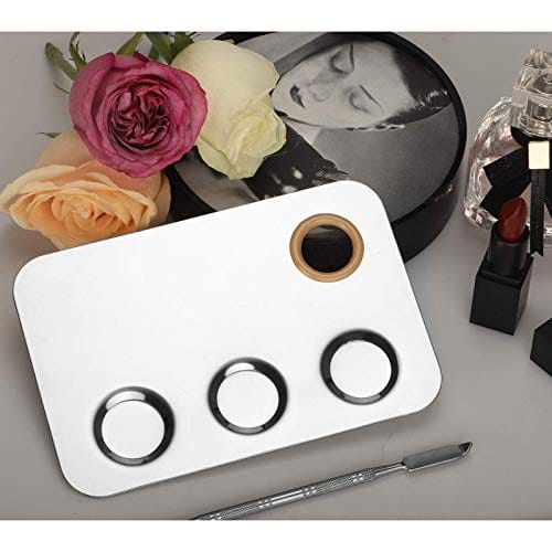 KissDate Makeup Palette 6x4inch Stainless Steel 3-well Nail-art Cosmetic Artist Mixing Palette with Spatula Tool for Mixing Foundation Silver - Image 3