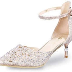 IDIFU Women's IN2 Candice Wedding Rhinestones Sequins Low Kitten Heels Pumps Dress Evening Shoes for Women Bridal Bride