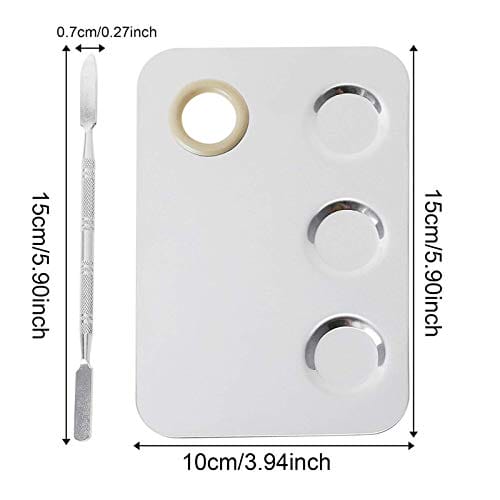 KissDate Makeup Palette 6x4inch Stainless Steel 3-well Nail-art Cosmetic Artist Mixing Palette with Spatula Tool for Mixing Foundation Silver - Image 6