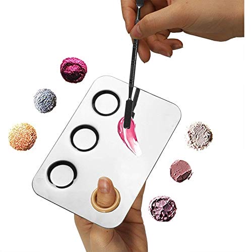 KissDate Makeup Palette 6x4inch Stainless Steel 3-well Nail-art Cosmetic Artist Mixing Palette with Spatula Tool for Mixing Foundation Silver - Image 5