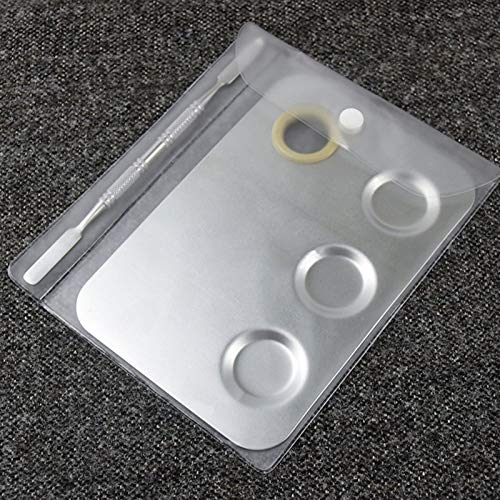 KissDate Makeup Palette 6x4inch Stainless Steel 3-well Nail-art Cosmetic Artist Mixing Palette with Spatula Tool for Mixing Foundation Silver - Image 7