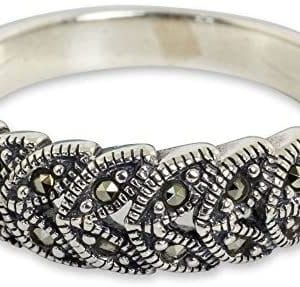 NOVICA Marcasite .925 Sterling Silver Handcrafted Floral Cocktail Ring, Olive Garland'