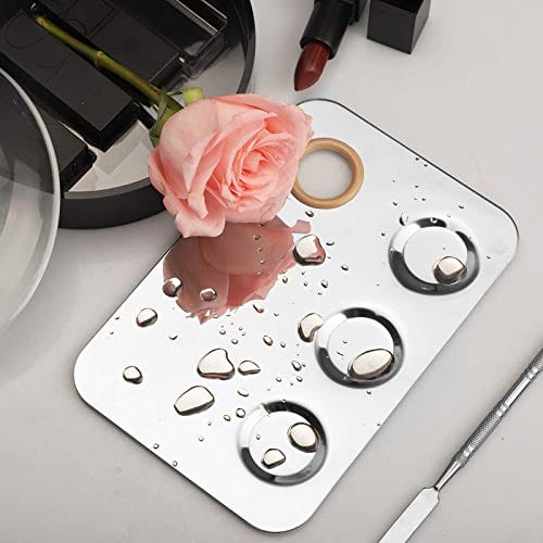 KissDate Makeup Palette 6x4inch Stainless Steel 3-well Nail-art Cosmetic Artist Mixing Palette with Spatula Tool for Mixing Foundation Silver - Image 2