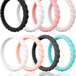 Egnaro Silicone Wedding Ring for Women,Thin and Stackble Braided Rubber Wedding Bands,No-Toxic,Skin Safe