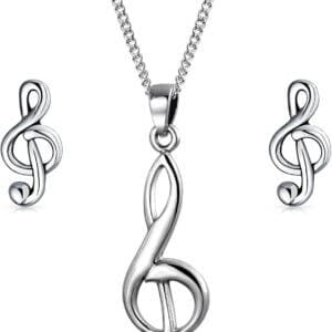 Classic Musical Treble G Clef Note Stud Earrings, Necklace, Brooch Pin For Musician Women Teen Teacher Student .925 Sterling Silver