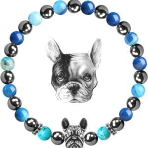 Karseer Crystal Bracelet, Magnetic Natural Stone Beaded Bracelet Stress Relief Elastic Bracelet with French Bulldog Design for Thanksgiving, Christmas, Valentine's Day, Birthday and Anniversary