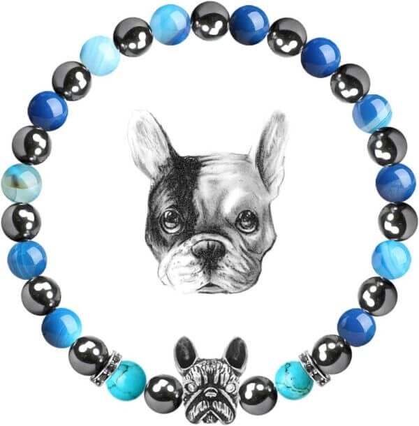 Karseer Crystal Bracelet, Magnetic Natural Stone Beaded Bracelet Stress Relief Elastic Bracelet with French Bulldog Design for Thanksgiving, Christmas, Valentine's Day, Birthday and Anniversary