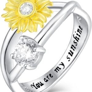 YL Sunflower Rings 925 Sterling Silver Infinity Rings Cubic Zirconia Flower Jewelry for Women