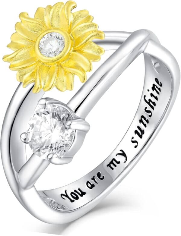 YL Sunflower Rings 925 Sterling Silver Infinity Rings Cubic Zirconia Flower Jewelry for Women