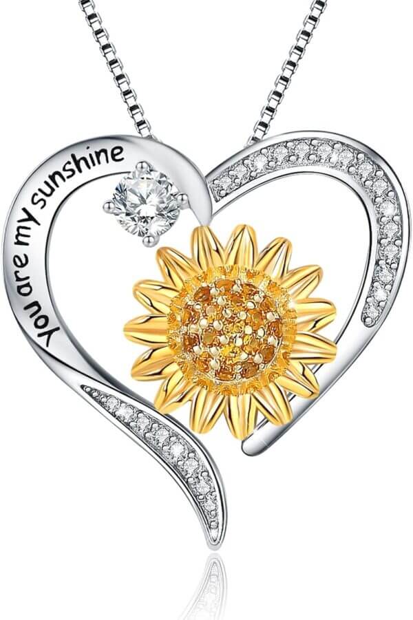 Mom Daughter Sister Nana Necklace S925 Sterling Silver Sunflower You are My Sunshine Love Heart Infinity Pendant Necklaces Bracelet Jewelry Suit Birthday Gifts for Women