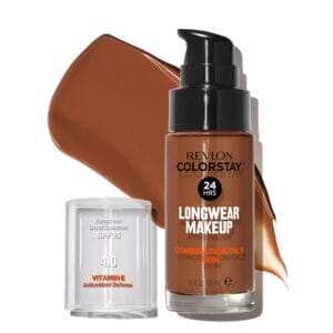 Revlon ColorStay Liquid Foundation for Combination & Oily Skin, Face Makeup Stocking Stuffers for Women, SPF 15, Medium-Full Coverage, Matte Finish, Cappuccino (410), 1.0 Oz