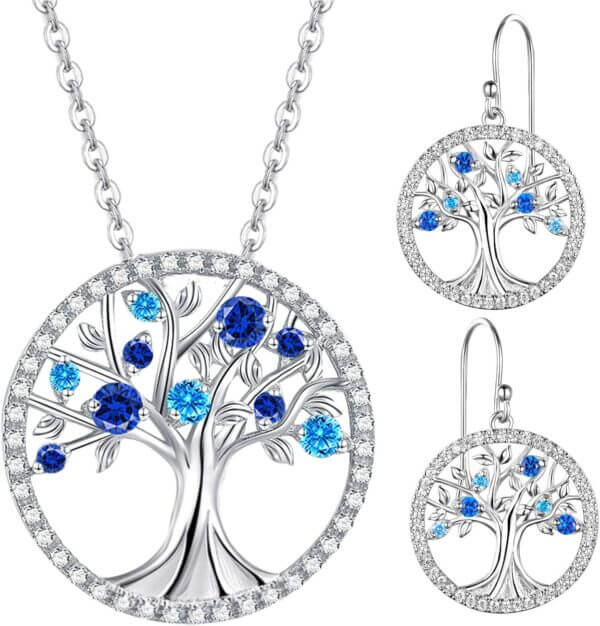 Tree of Life Necklace for Her Christmas Birthday Gifts Mom Wife November December Birthstones Citrine Blue Topaz Jewelry for Women 925 Sterling Silver