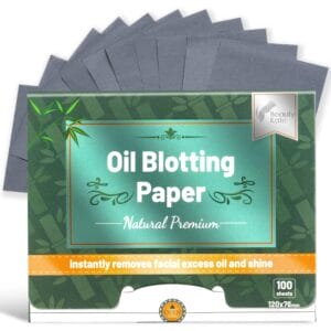 Natural Oil Blotting Paper for Oily Skin with Bamboo Charcoal - 26% Larger Oil Blotting Sheets for Face,Makeup Friendly,100 Counts,Easy Take Out Design, Premium Oil Absorbing Sheets