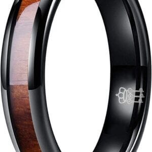 THREE KEYS JEWELRY 4mm 6mm 8mm Black Tungsten Wedding Ring Domed with Real Koa Wood Inlay