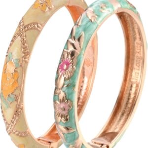 UJOY Vintage Cloisonne Bracelets Flower Enameled Jewelry Gold Plated Cuff Bangle for Women Gift Box 55A35