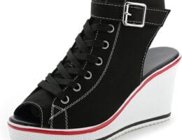 OCHENTA Women’s Peep Toe Canvas Wedge Heeled Platform Fashion Sneaker