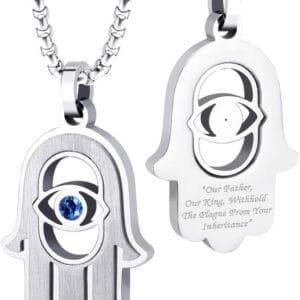 555Jewelry Stainless Steel Hamsa Necklace Hand of Fatima Evil Eye CZ Pendant, 16-20" Chain