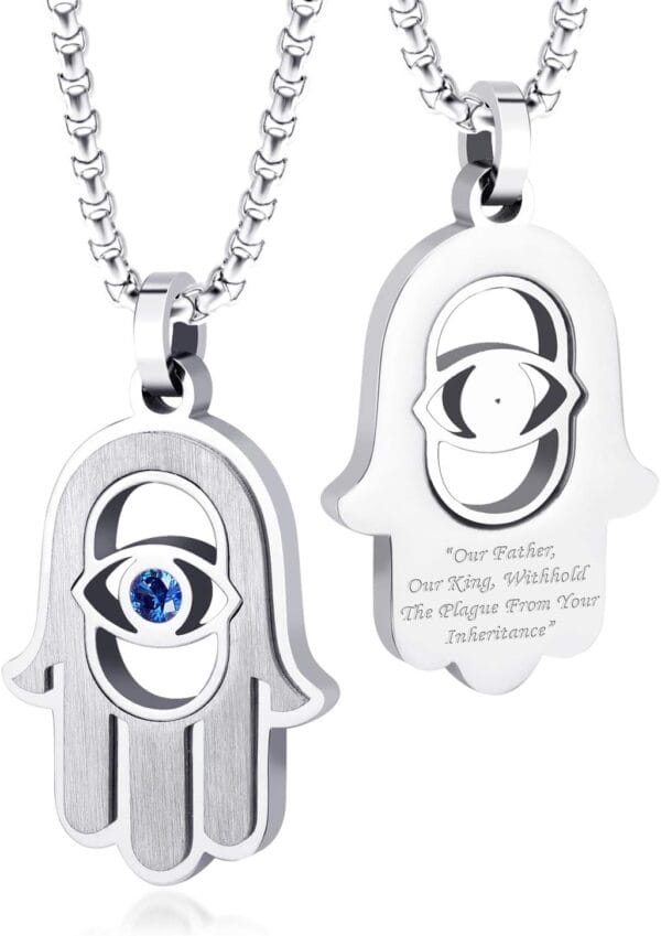 555Jewelry Stainless Steel Hamsa Necklace Hand of Fatima Evil Eye CZ Pendant, 16-20" Chain