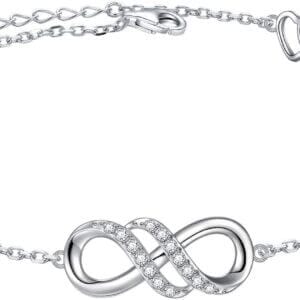 FLYOW Infinity Anklet 925 Sterling Silver for Women Girls Adjustable Heart Ankle Bracelet Boho Beach Foot Chain 9+1 Inch Charm Jewelry Best Birthday Gifts