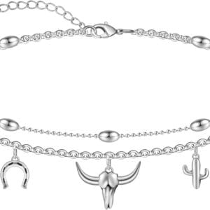 CHIC & ARTSY Women Anklets S925 Sterling Silver Cute Animal Layered Anklet Bracelet Adjustable Multilayer Beach Anklet Bracelet Summer Foot Jewelry Cable Chain 10-11 Inches