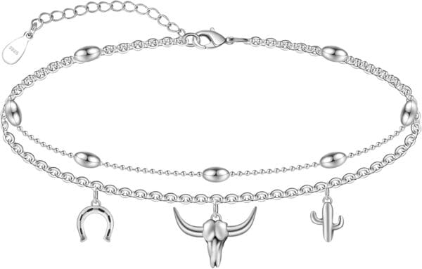 CHIC & ARTSY Women Anklets S925 Sterling Silver Cute Animal Layered Anklet Bracelet Adjustable Multilayer Beach Anklet Bracelet Summer Foot Jewelry Cable Chain 10-11 Inches