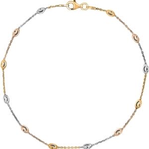 Savlano 18K Gold Plated Over 925 Sterling Silver Station Oval Moon Bead Anklet Chain For Women. Silver, Gold, Rose Gold - Made in Italy Comes With a Gift Box