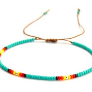 Anklet for Women, Turquoise Beaded Native American Style Boho Anklet, Bohemian Hippie Colorful Beach Summer Waterproof Anklet for Women and Girls, Handmade by Tribes (S-M (adjustable))