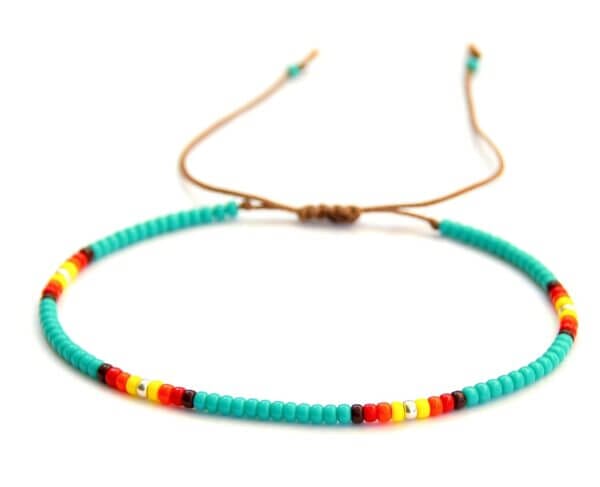 Anklet for Women, Turquoise Beaded Native American Style Boho Anklet, Bohemian Hippie Colorful Beach Summer Waterproof Anklet for Women and Girls, Handmade by Tribes (S-M (adjustable))