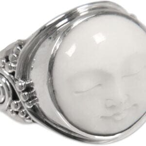 NOVICA Artisan Handmade Bone Ring Crafted .925 Sterling Silver Cocktail Indonesia 'Face of The Moon'