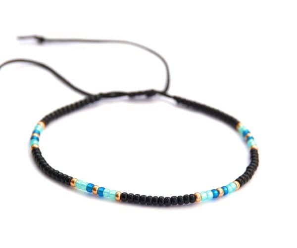 Anklet for Women, Unique Beaded Thin Anklet, Black Gold Colorful Boho Hippie Waterproof Beach Foot Jewelry, Native American Style, Handmade by Tribes (S-M (adjustable))