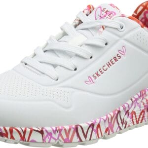 Skechers Women's Sneaker, White Durabuck Red Pink Mesh Trim, 9