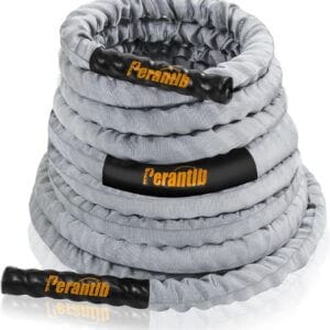 Perantlb Poly Battle Rope with Cloth Sleeve -1.25/1.5/2 Inch Diameter 30' 40' 50' Lengths -Gym Muscle Toning Metabolic Workout Fitness, Battle Ropes for Home Gym