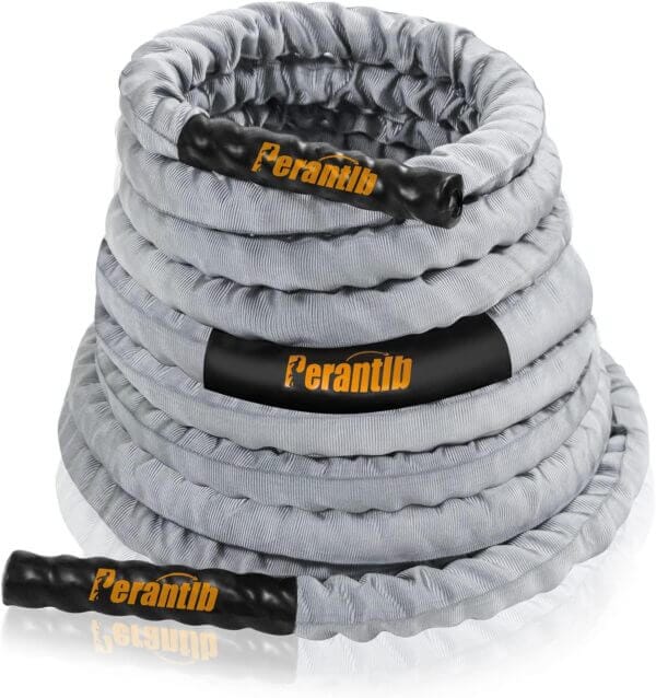 Perantlb Poly Battle Rope with Cloth Sleeve -1.25/1.5/2 Inch Diameter 30' 40' 50' Lengths -Gym Muscle Toning Metabolic Workout Fitness, Battle Ropes for Home Gym