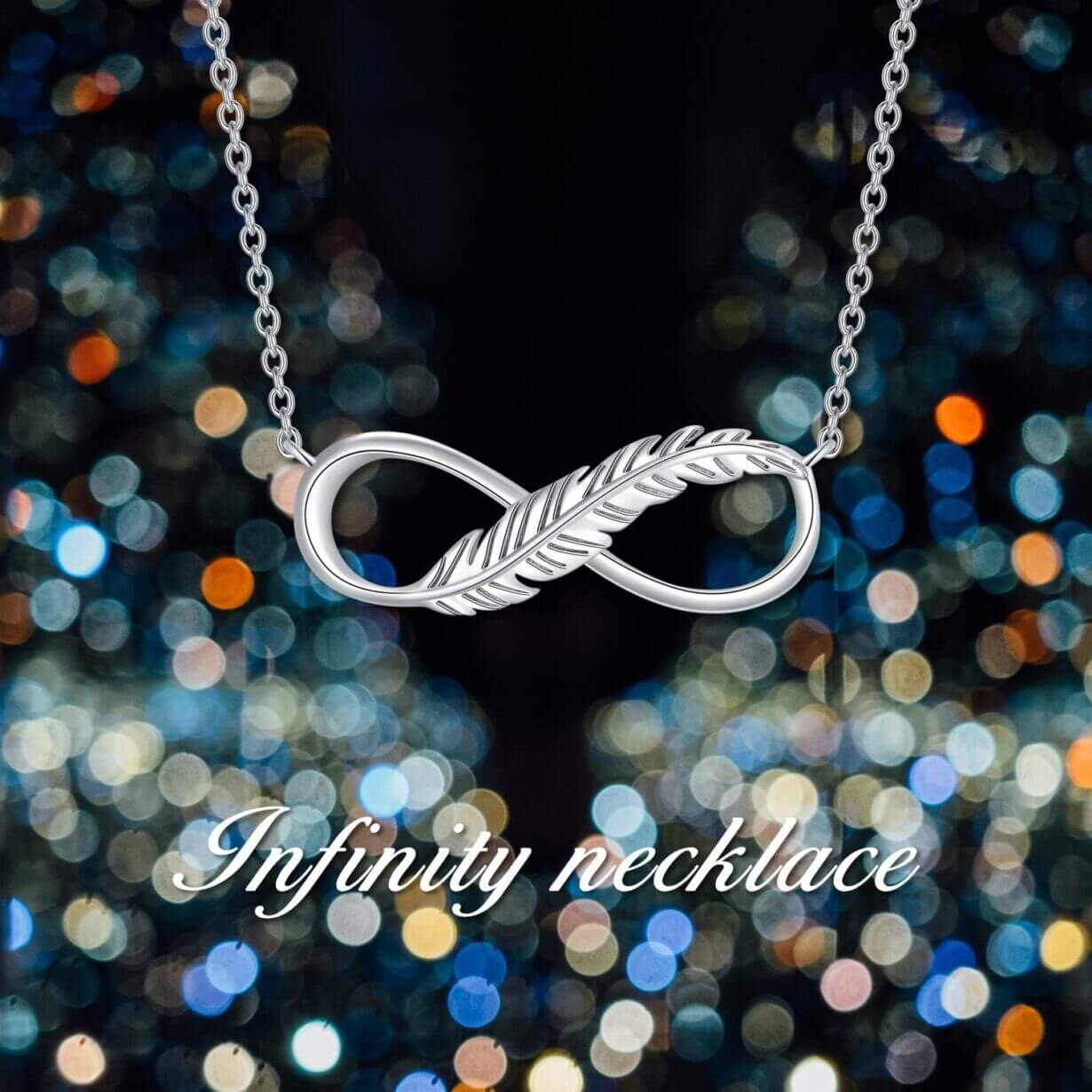Infinity Feather Necklace 925 Sterling Silver Necklace for Women, 18”+2” - Image 5