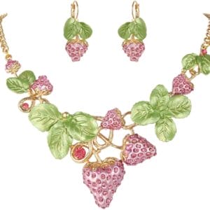 EVER FAITH Women's Austrian Crystal Sweet Strawberry Leaf Necklace Earrings Set