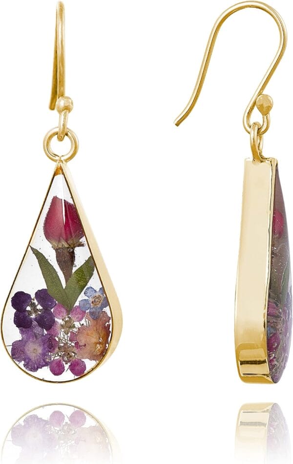 Amazon Essentials Sterling Silver Pressed Flower Teardrop Earrings (previously Amazon Collection)