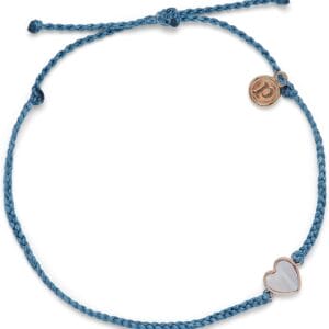 Pura Vida Rose Gold or Silver Heart of Pearl Anklet w/Charm - Adjustable Band