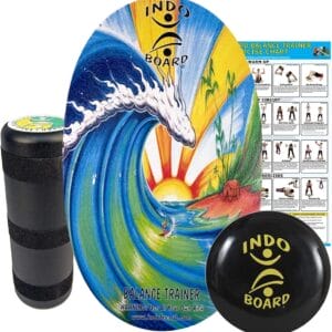 INDO BOARD Original Training Package - Balance Board Trainer for Fun, Fitness, And Sports Training - Surf, Skateboard, Snowboard And More - Comes with 30" X 18" Deck, 6.5" Roller, 14" IndoFLO® Cushion And Workout Poster