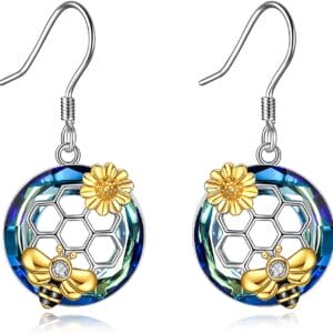 LUHE Honeycomb with Bee Stud Earrings 925 Sterling Silver Beehive and Bee Earrings for Women