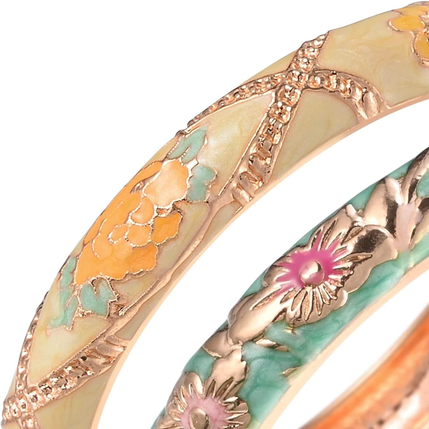 UJOY Vintage Cloisonne Bracelets Flower Enameled Jewelry Gold Plated Cuff Bangle for Women Gift Box 55A35 - Image 5
