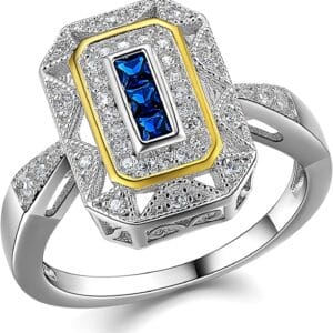 Newshe Jewellery Vintage Rings for Women Gemstone Ring AAAAA Cz 925 Sterling Silver Blue Sapphire Princess Size 4-13