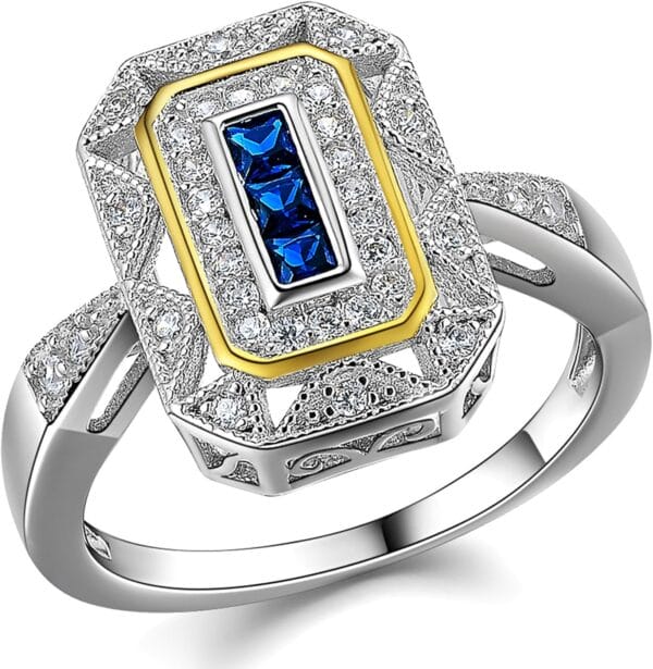 Newshe Jewellery Vintage Rings for Women Gemstone Ring AAAAA Cz 925 Sterling Silver Blue Sapphire Princess Size 4-13