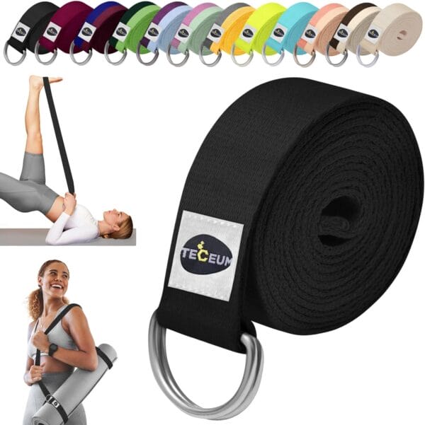 TECEUM [New 2025] Yoga & Mat Strap – 2 in 1 – Cotton – 6 ft 8 ft 10 ft (30+ Colors) – Adjustable Non-Slip Belt for Yoga, Pilates, Stretching, Physiotherapy, Fitness & Home Workout – for Carrying Mats