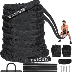 Battle Rope Workout Equipment 1.5 Inch Diameter 30FT Exercise Heavy Weighted Diameter Battle Rope with Protective Cover Exercise Equipment Core Strength Training