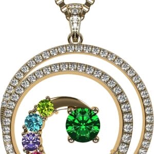 Central Diamond Center Swirl Birthstone Mothers Necklace w/ 1 to 9 Simulated Gemstones in Silver, 10K, or 14K Gold For Women