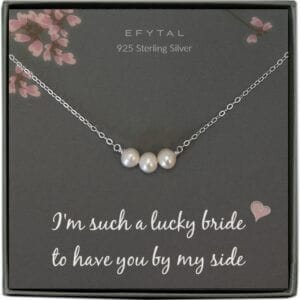 EFYTAL Bridesmaid Gifts, 925 Sterling Silver Cultured Freshwater Pearl Necklace for Bridesmaids, Bridal Party Gift from Bride, Wedding Pendant Jewelry for Women