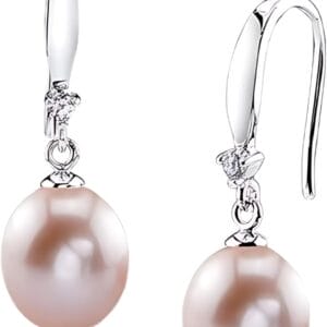 The Pearl Source Real Pearl Dangle Earrings for Women with Genuine AAA Quality White Freshwater Cultured Pearls | 14K Gold Plated 925 Sterling Silver Earrings for Women Pearl Gifts for Christmas, Holidays and Anniversary