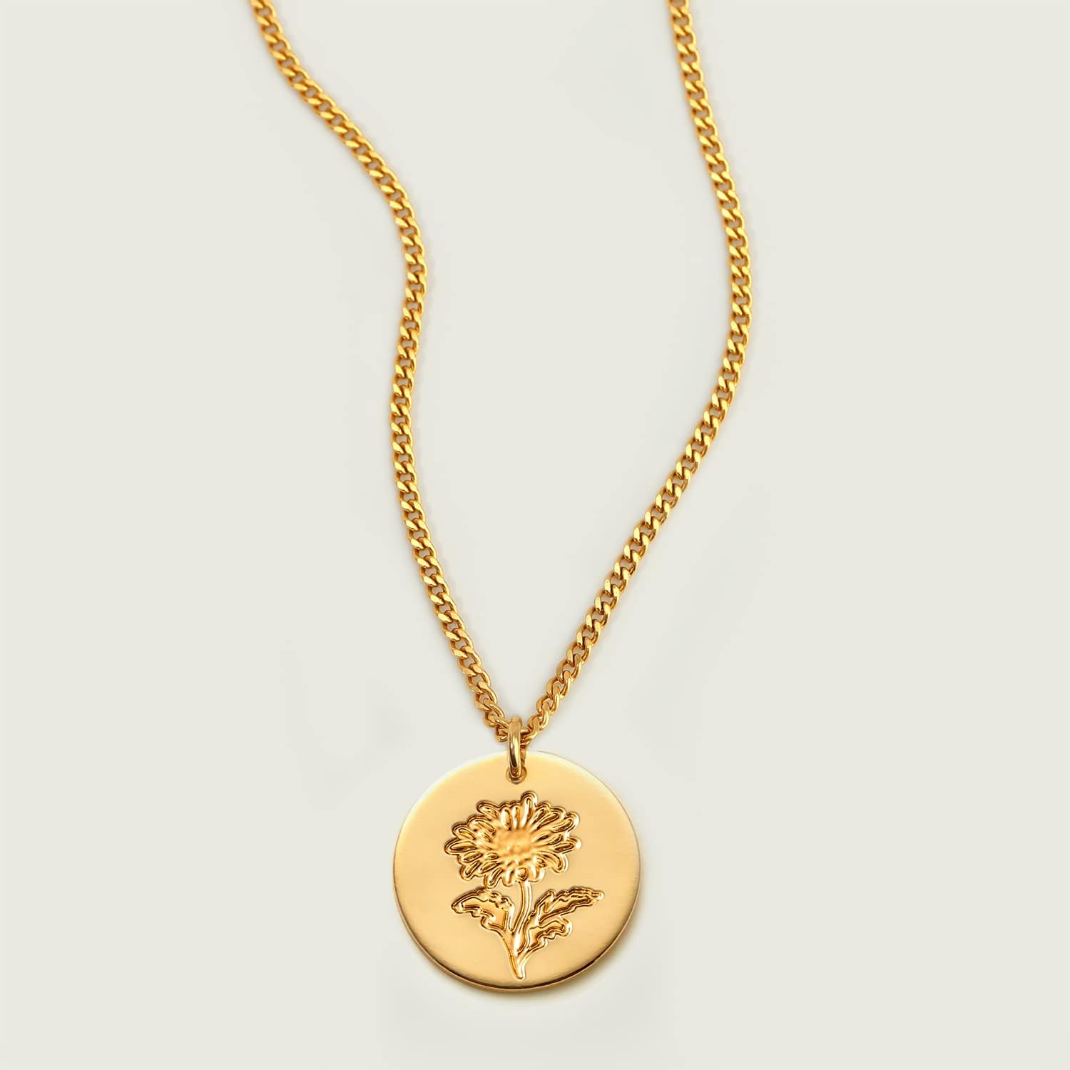 MEVECCO Birth Flower Necklace 18k Gold Custom Floral Pendant Necklaces Dainty Birth Month Flower Disc Hand Stamped Necklace Personalized Jewelry Birthday Gift - Image 8